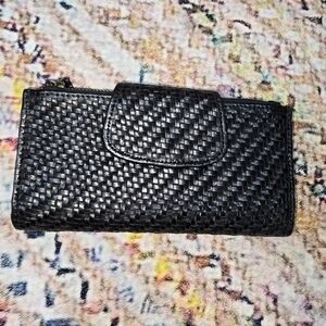 Vintage Black Woven Leather Women's Wallet